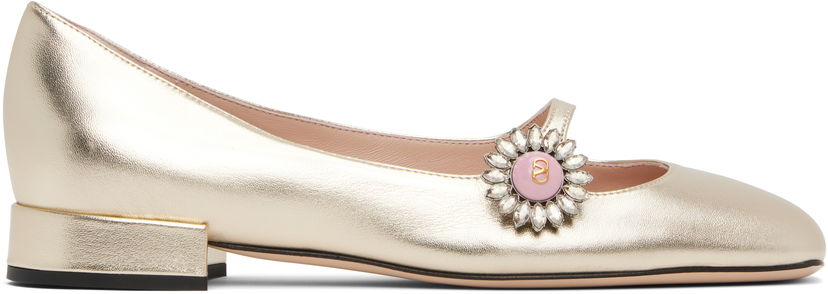 Superge in čevlji Valentino Valentino Garavani Mary-Jane Ballerina Flats with Crystal Embellishment Kovinski | 6W2S0LL7RKP