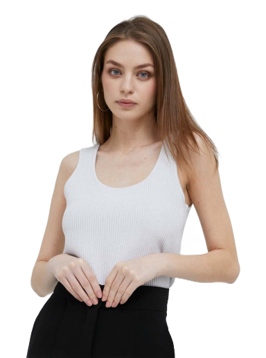 Majica brez rokavov DKNY Lurex Ribbed Square Neck Knit Tank Top Bela | P3DSAJ09
