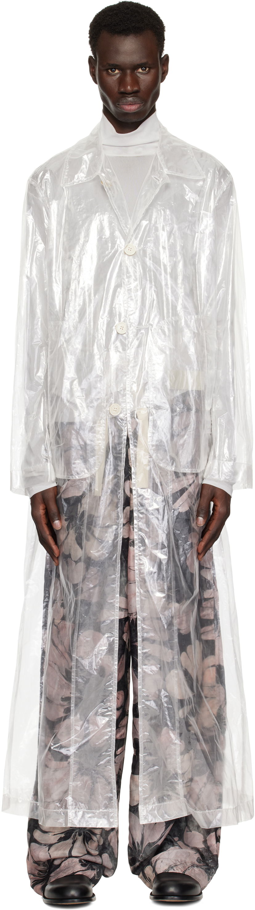 Dežni plašč Dries Van Noten Dries Van Noten Transparent Nylon Long Coat Bela | 251-020213-1257