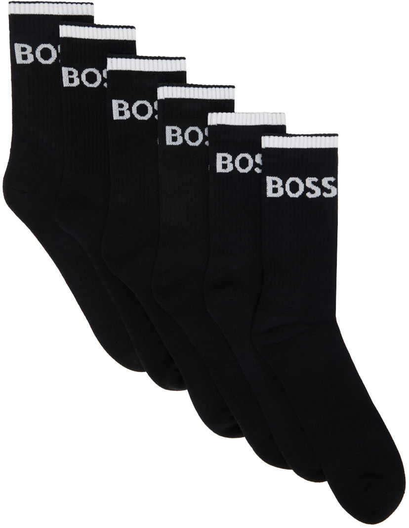 Nogavice BOSS Six-Pack Ribbed Short Socks Črna | 50510168