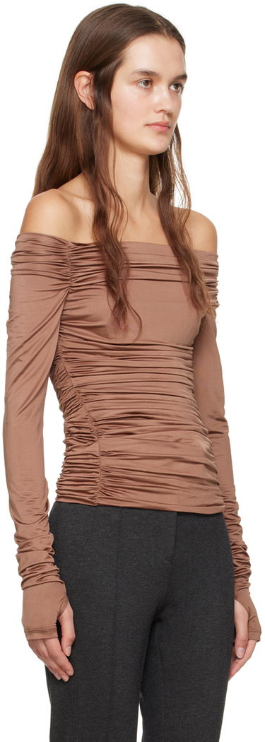 Majica Helmut Lang Ruched Long Sleeve Top Rjava | N10HW513, 1