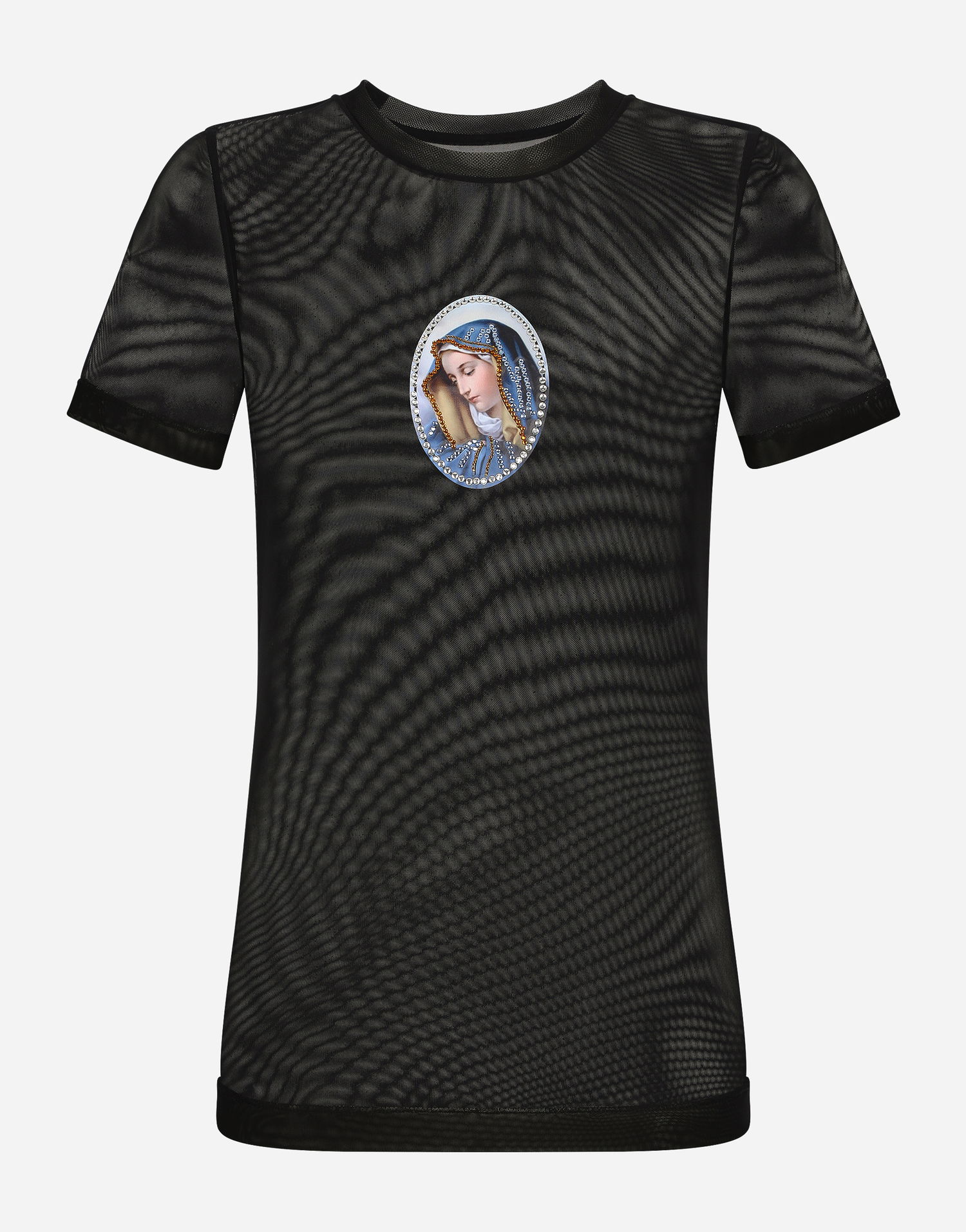 Majica Dolce & Gabbana Tulle T-shirt With Sacred Image Patch Črna | F8U26ZGDBUAS8400, 0