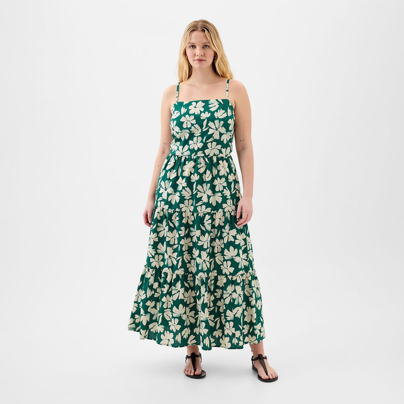 Obleke GAP Dresses Tiered Maxi Dress Green Floral Zelena | 888463-01