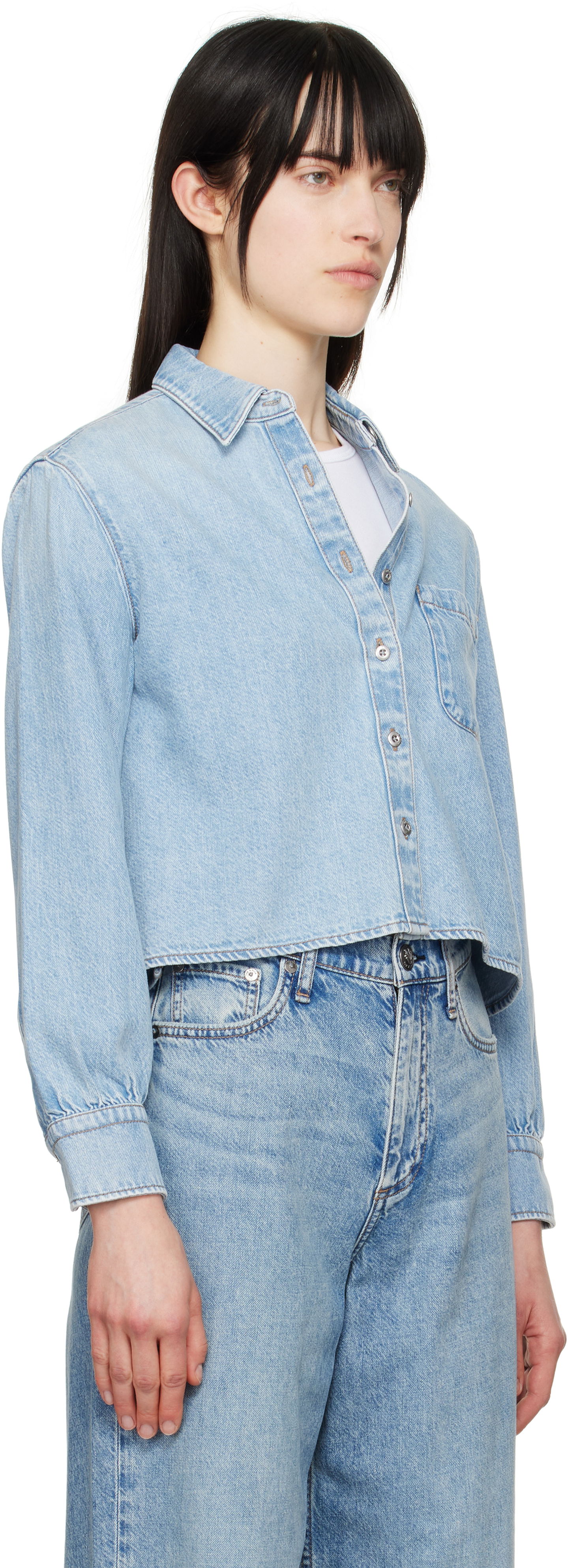 Srajce rag & bone Rag & Bone Featherweight Cropped Maxine Denim Shirt Modra | WDD25S1446UFGR, 1