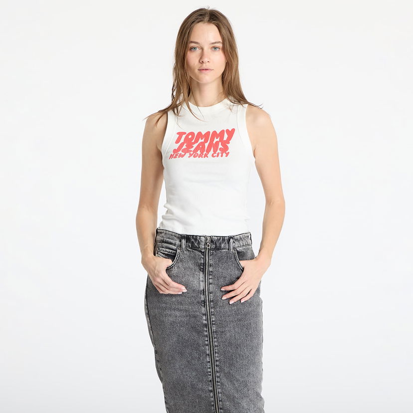 Majica brez rokavov Tommy Hilfiger Tommy Jeans Women's Slim Fit Bubble Graphic Tank Top Bela | DW0DW21339 YBL