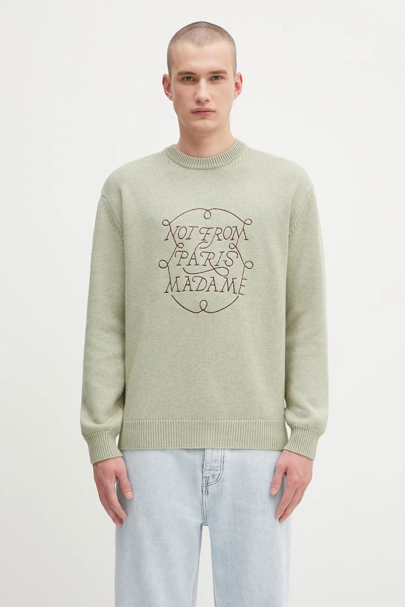 Pleteni pulover Drôle de Monsieur Drôle de Monsieur La Maille Slogan Tresses Wool Sweater Zelena | H.PO191.WO023