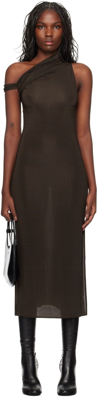 Obleke Courrèges Houndstooth Twist Midi Dress Rjava | 324JRO450PR0078, 0