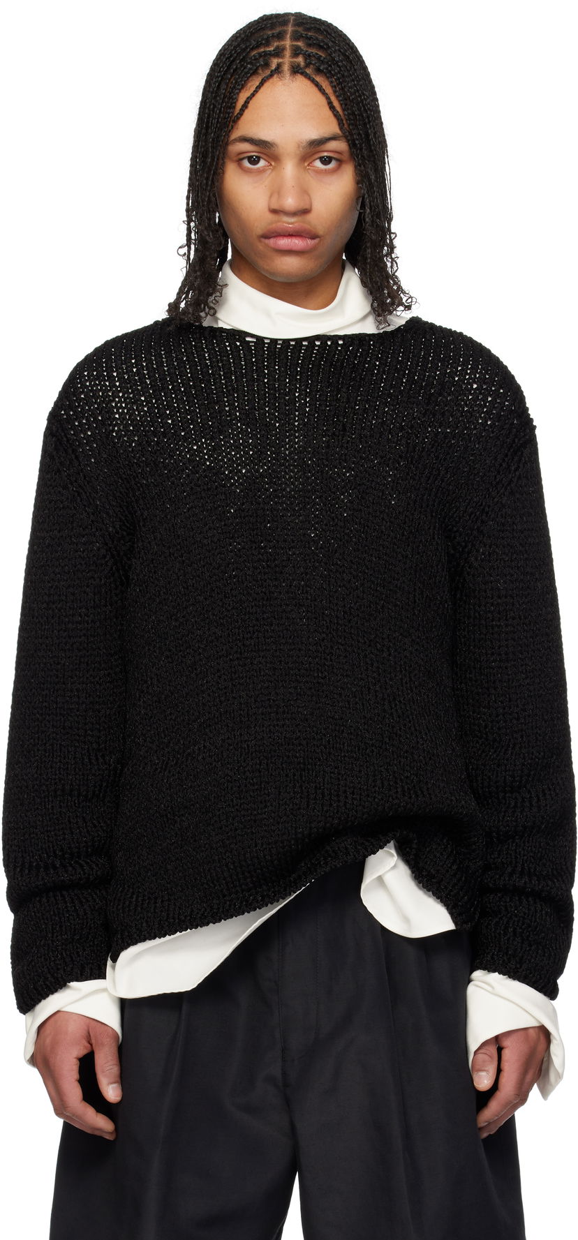 Pleteni pulover Comme des Garçons Homme Plus Droptail Sweater Črna | PO-N004-051