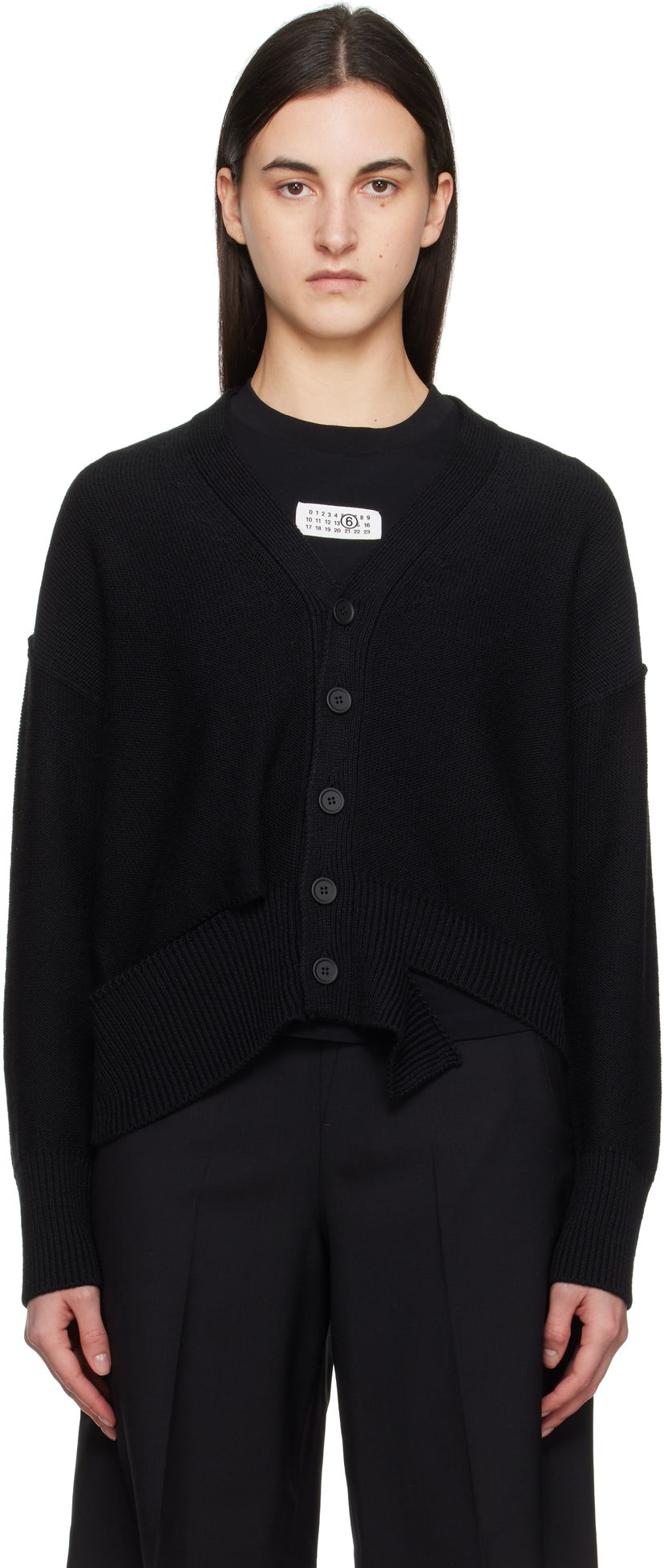 Pleteni pulover Maison Margiela MM6 Maison Margiela Boxy Ripped Cardigan Črna | S52HP0026 M13044