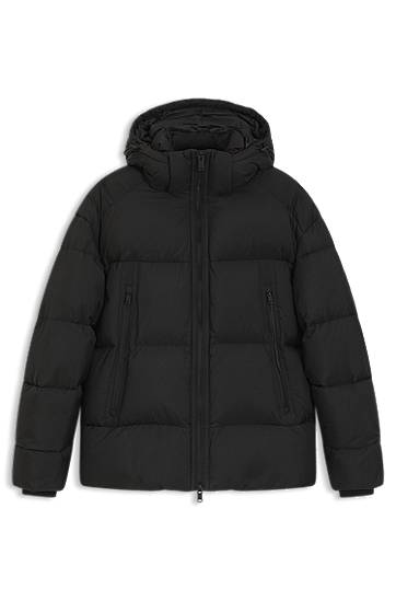 Puhovka BOSS Oversized-fit Hooded Puffer Jacket in Crinkle Ripstop Črna | 50543618