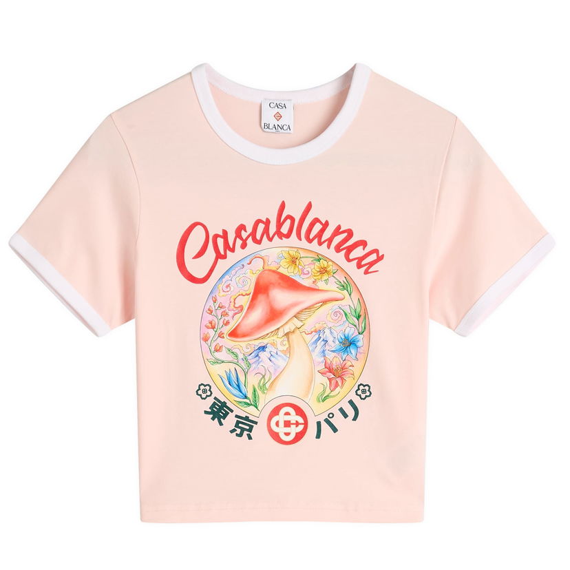 Krop-top Casablanca Casablanca Mushroom Emblem Printed Cropped T-Shirt Roza | WPF25-JTS-009-03