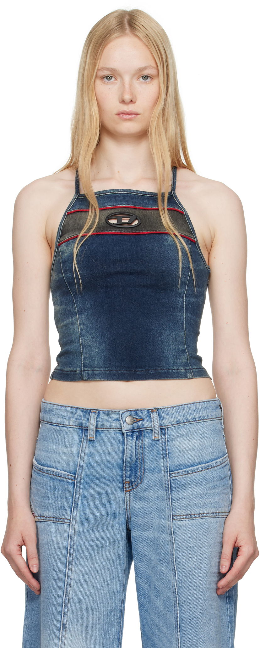 Majica brez rokavov Diesel Diesel De-Pilu-S Denim Crop Top Modra | A17349 0ABCZ
