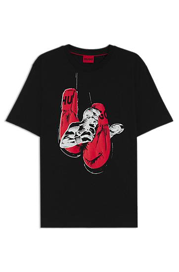 Majica BOSS Jersey T-Shirt with Boxing Graphic Črna | 50542560