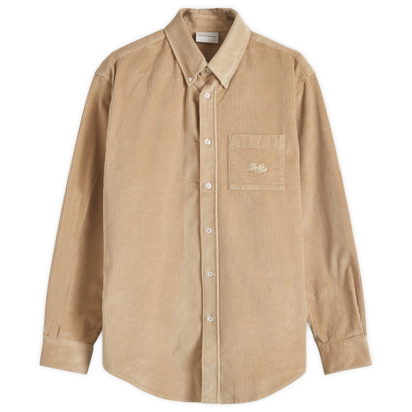 Srajce Drôle de Monsieur Corduroy Shirt With Logo Embroidery Bež | PERM-SH172-CO156-BG