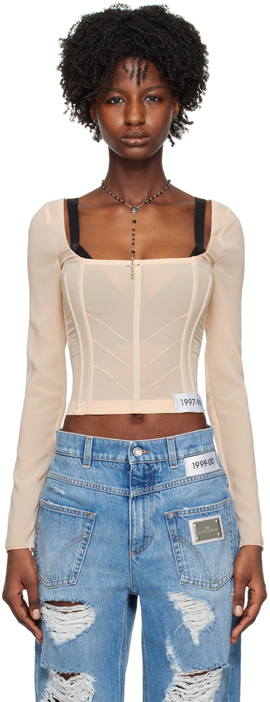 Krop-top Dolce & Gabbana Beige Kim Kardashian Edition Boning Top Bež | F773AT FUAA1, 0
