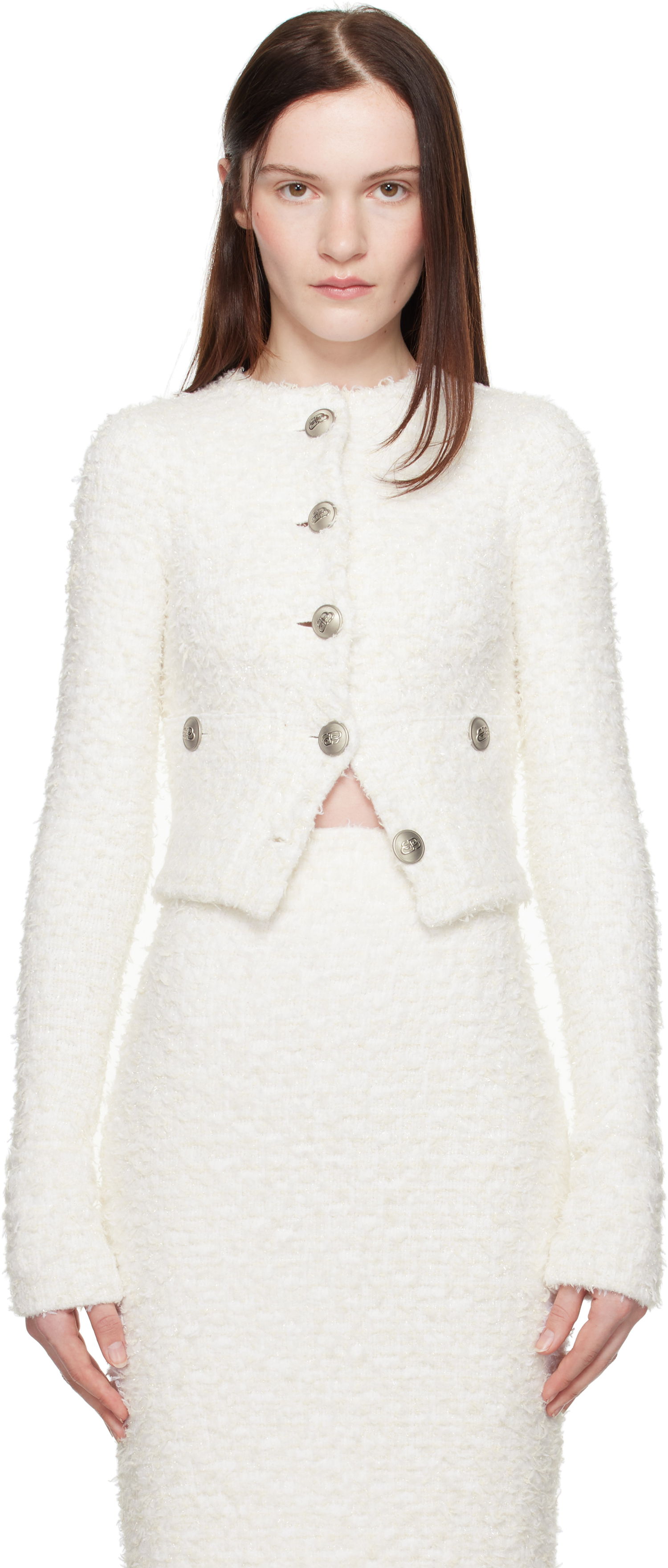 Krila Balenciaga Balenciaga Cropped Bouclé Cardigan Bela | 793604 T3328, 0