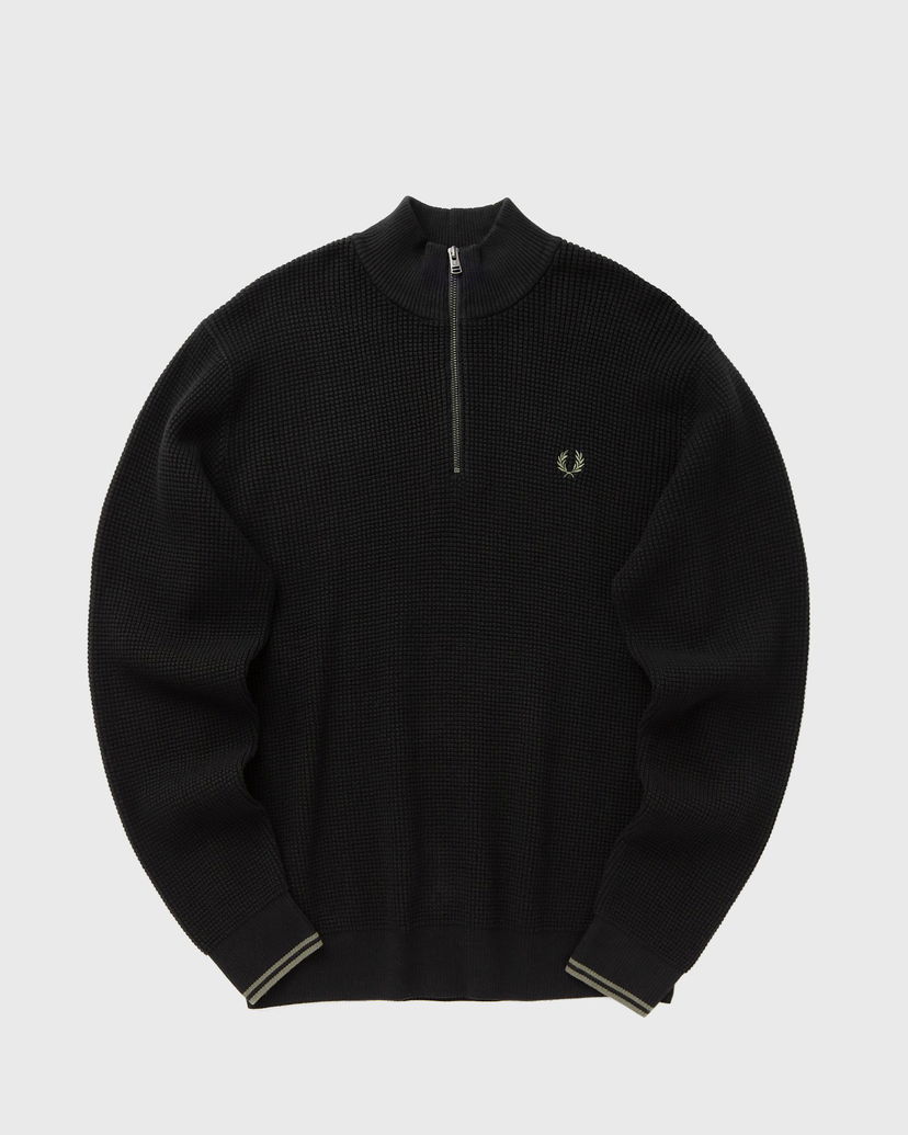 Pleteni pulover Fred Perry Waffle Stitch Half Zip Jumper Črna | K8557-102