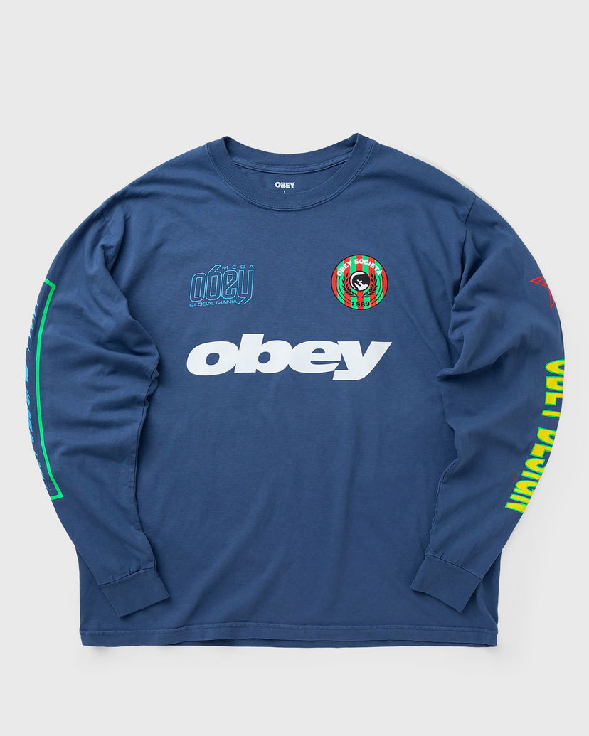 Majica OBEY Obey Mega Global Mania Long Sleeve T-Shirt Modra | 168004211-DDEN