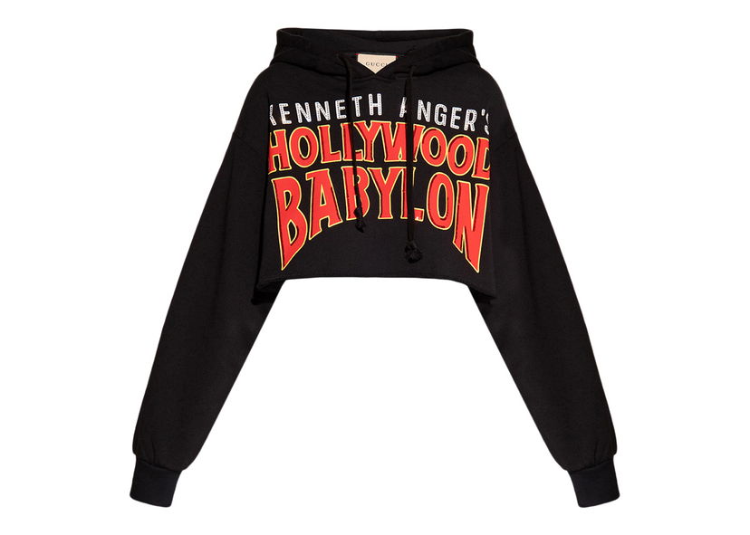 Pulover Gucci Hollywood Babylon Cropped Hoodie Black Črna | 688197 XJEF7 1043