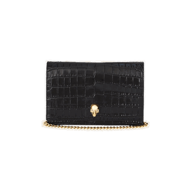 Denarnica Alexander McQueen Alexander McQueen Small Skull Croc-Embossed Leather Chain Wallet Črna | 6130881HB0G1001, 0