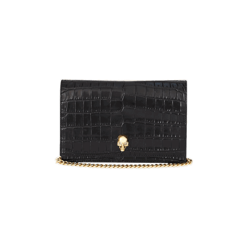 Denarnica Alexander McQueen Alexander McQueen Small Skull Croc-Embossed Leather Chain Wallet Črna | 6130881HB0G1001