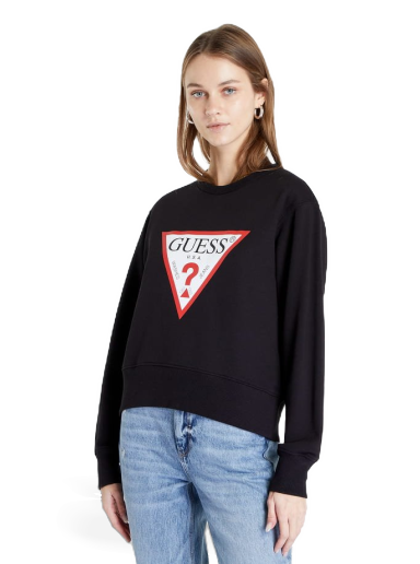 Pulover GUESS Triangle Logo Crew-Neck Sweatshirt Črna | W2YQ16KBA10-JBLK