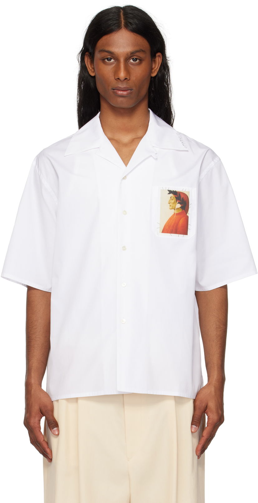 Srajce Marni Marni Dante Patch Poplin Bowling Shirt Bela | CUMU0213X2 USCX66