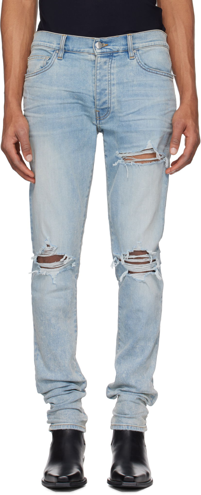 Kavbojke AMIRI AMIRI MX1 Distressed Slim Jeans Modra | AMDNSY1148