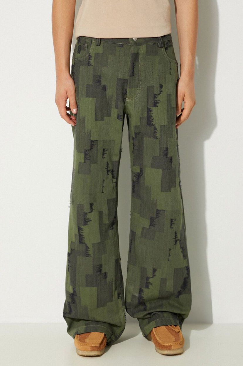 Kavbojke Marcelo Burlon Cross Wide Pants Zelena | CMCA187F24FAB0025810