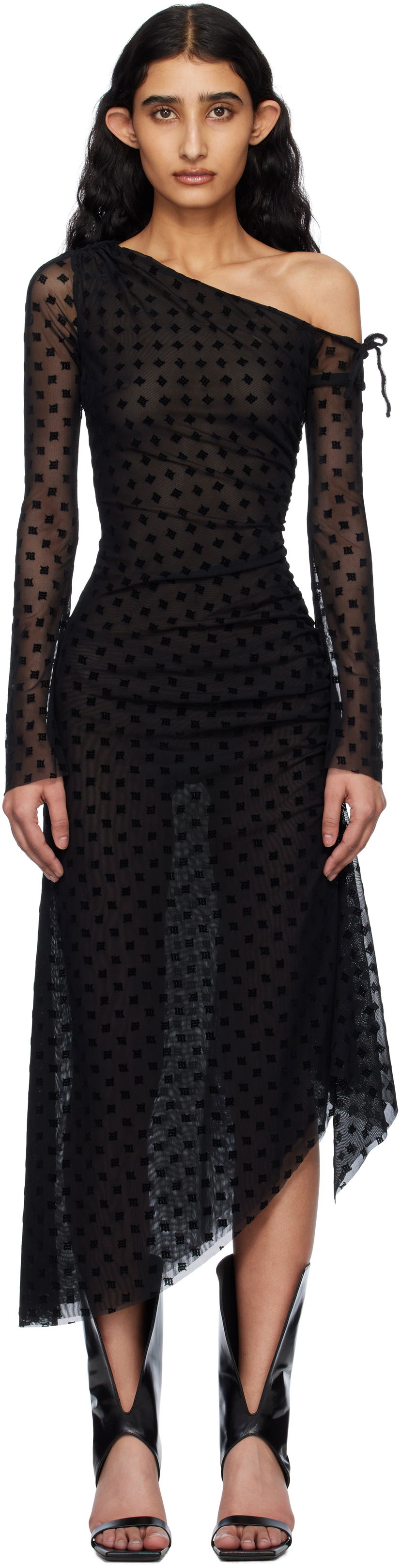 Obleke MISBHV MISBHV Monogram Dropped Shoulder Midi Dress Črna | 250W813