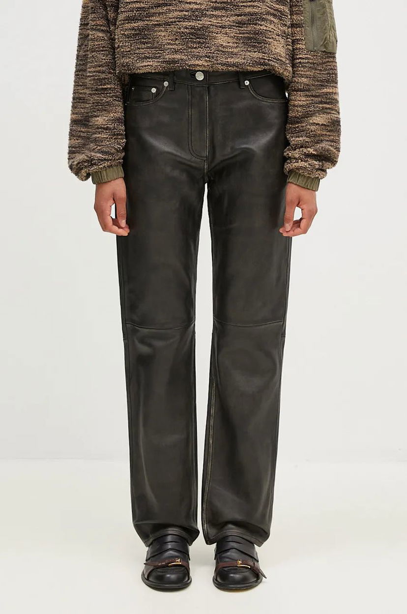 Hlače Samsoe Samsoe High Waist Leather Trousers Črna | F24300138