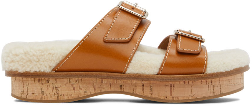 Superge in čevlji CHLOÉ Chloé Marah Shearling Cork Platform Mules Rjava | CHC22A679AK, 0