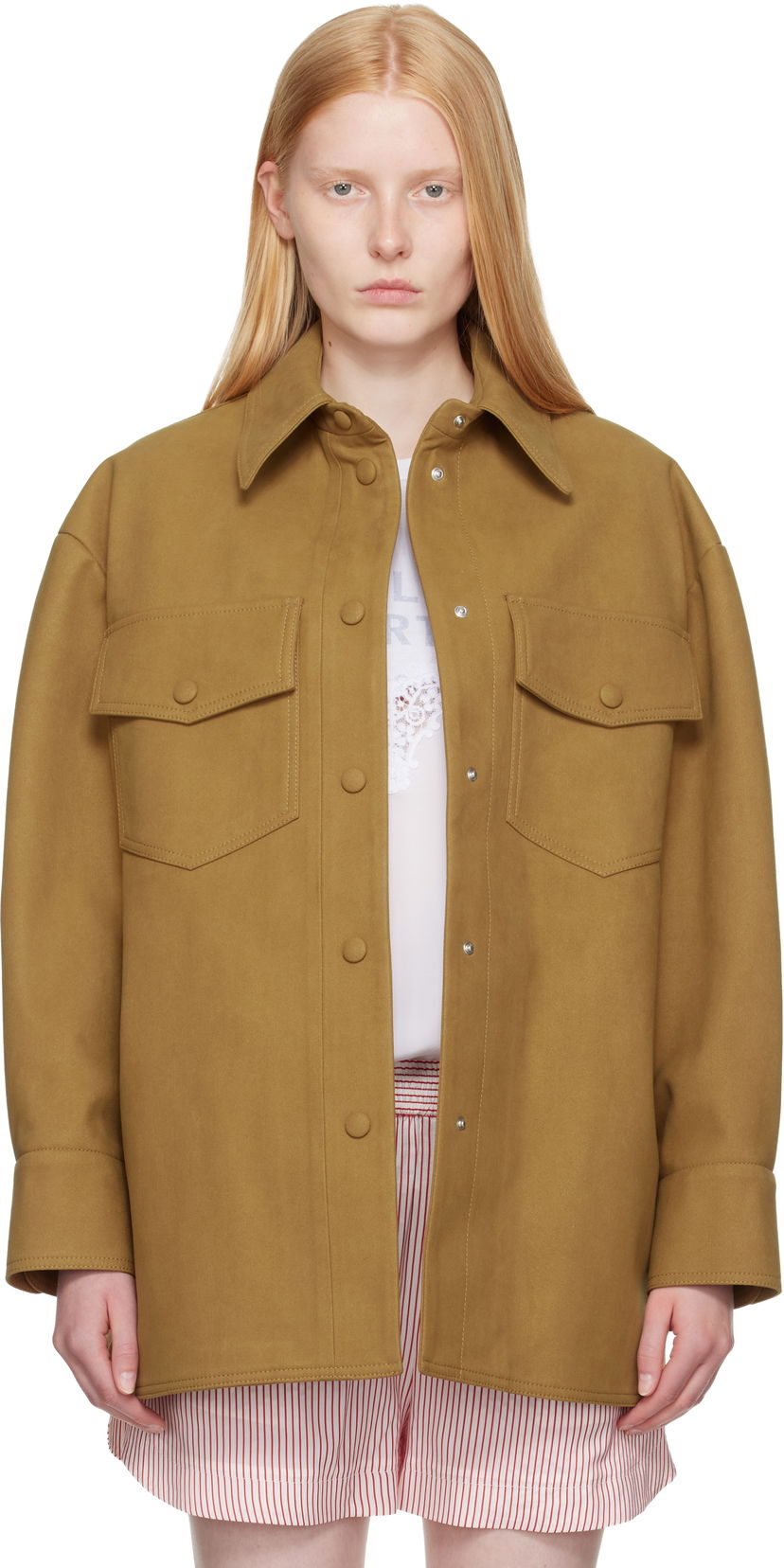Jakna Stella McCartney Stella McCartney Faux-Suede Overshirt Rjava | 6601253GU309