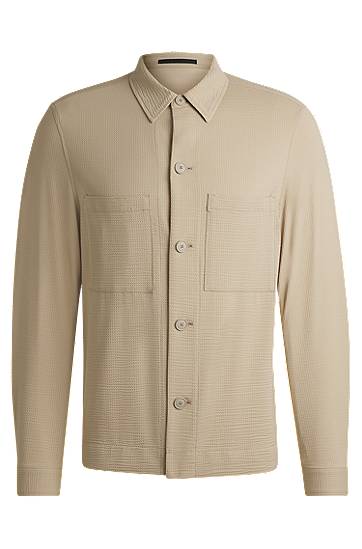 Srajce BOSS Relaxed Fit Stretch Seersucker Overshirt Bež | 50540695