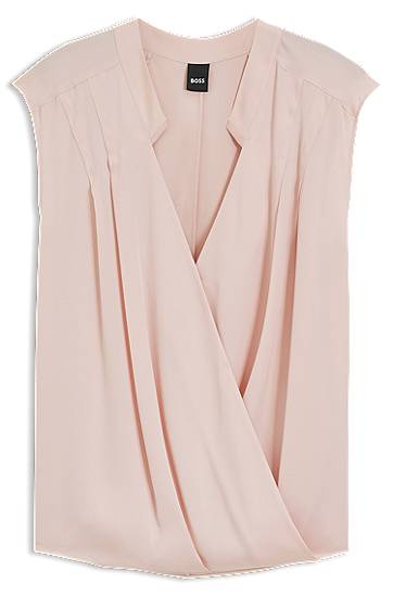 Majica brez rokavov BOSS Stretch Silk Wrap Blouse Roza | 50548238