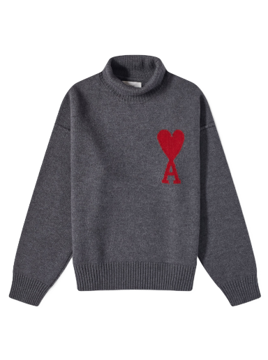 Pleteni pulover AMI Paris Large A Heart Roll Neck Knit Siva | BFUKS406-018-084