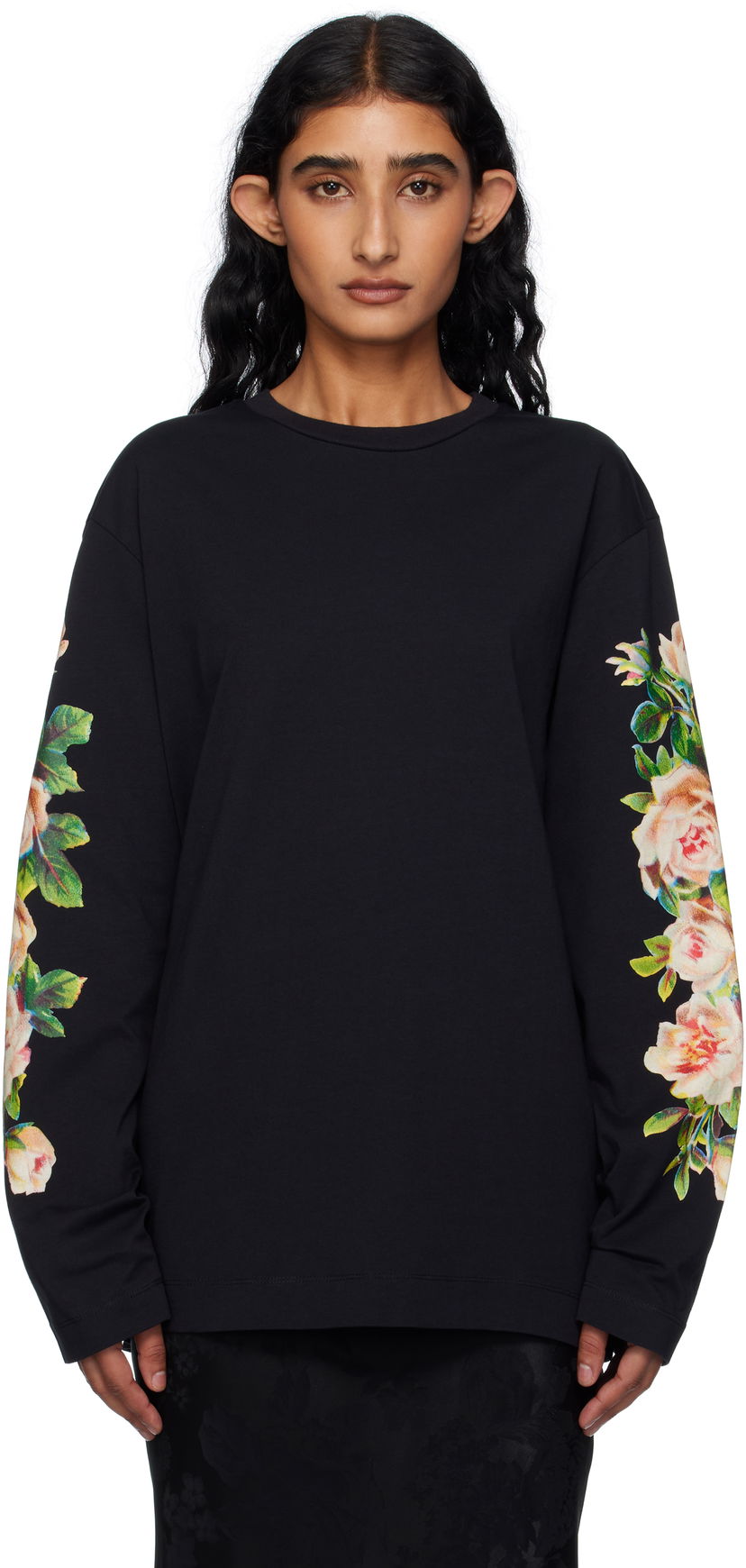 Majica Simone Rocha Simone Rocha Rose Bouquet Long Sleeve T-shirt Črna | 5194P52-W 0569