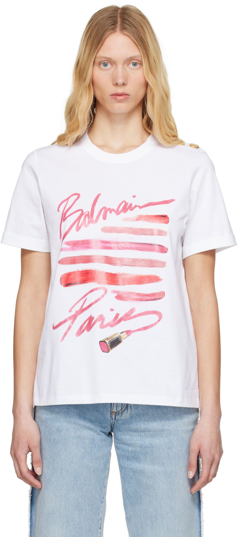 Majica Balmain Balmain Lipstick Print T-Shirt Bela | EF0EF135GE91