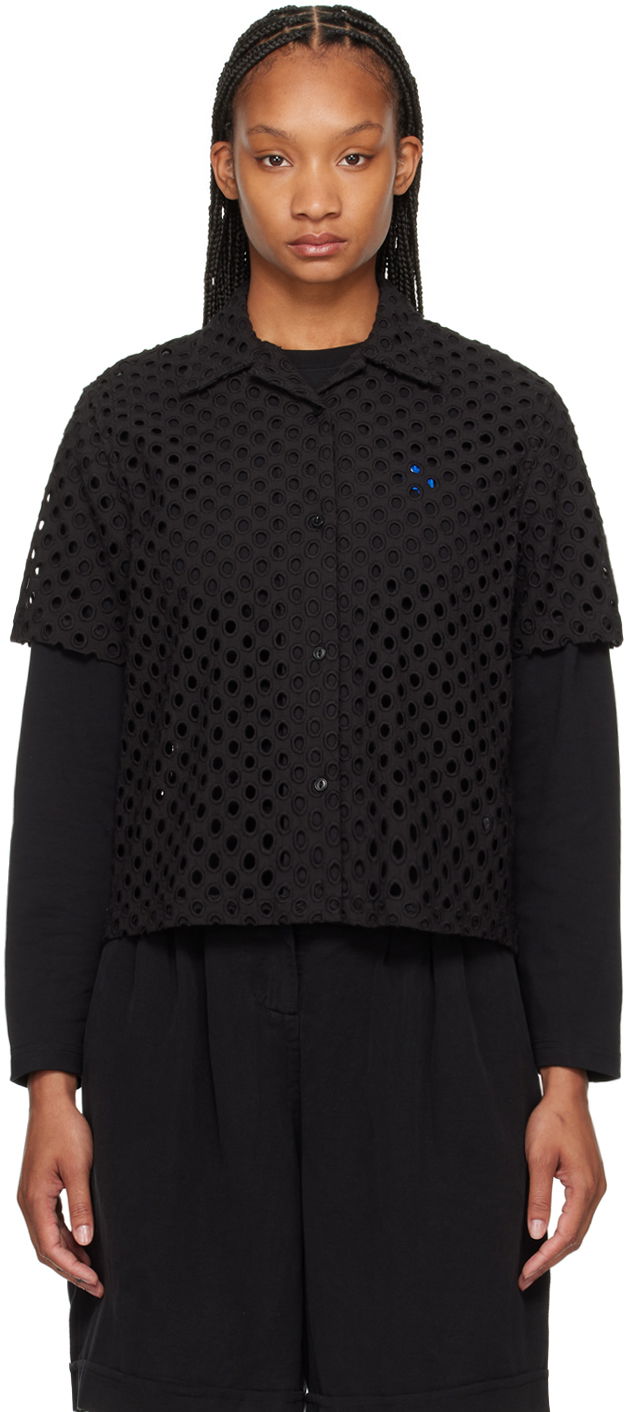 Srajce YMC YMC Vegas Eyelet Cropped Shirt Črna | Q2WAD