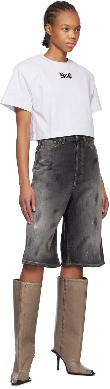 Krop-top We11done We11done Cropped T-Shirt with Shoulder Pads Siva | WD-TT0-25-712-W-GY, 3