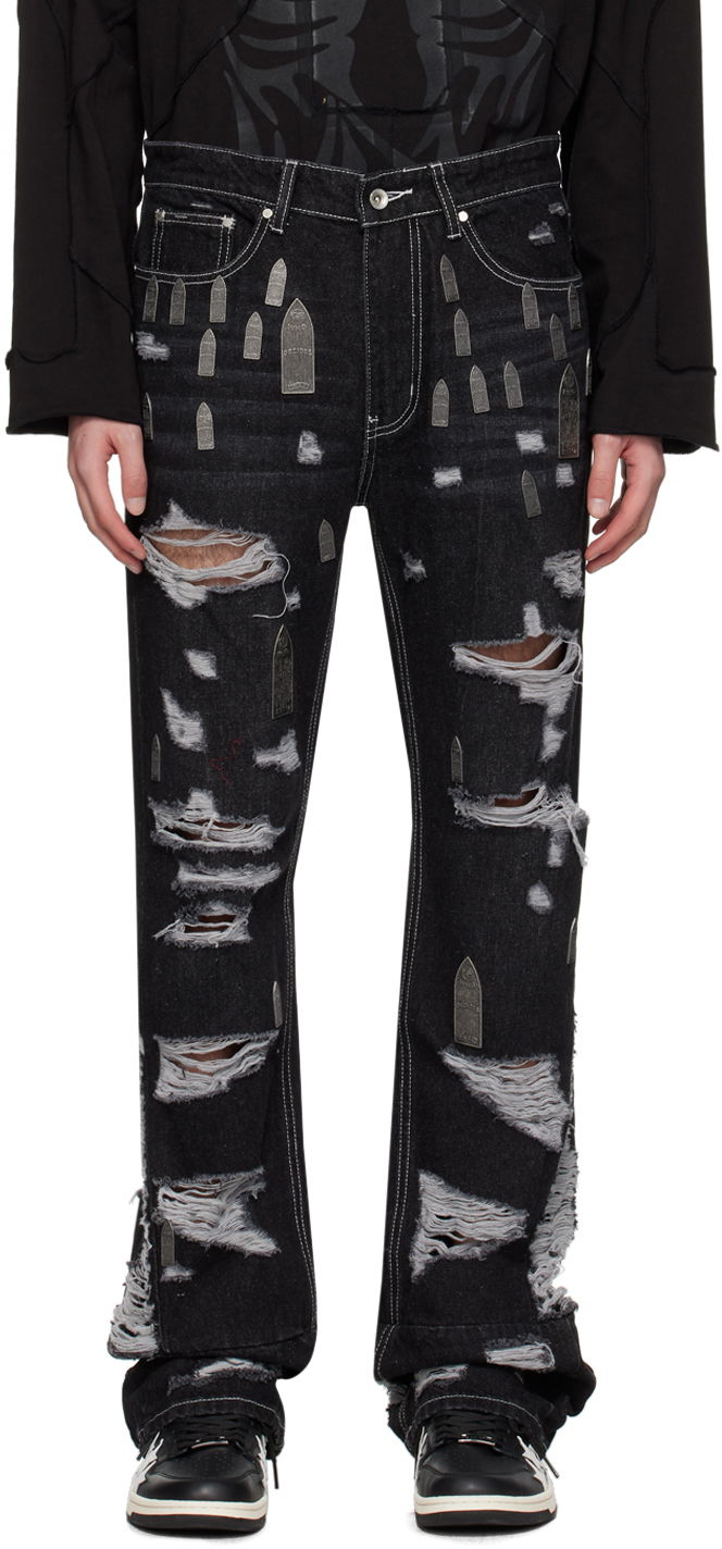 Kavbojke Who Decides War Amplified Gnarly Ripped Coffin Appliqué Jeans Črna | 1120790002SS24