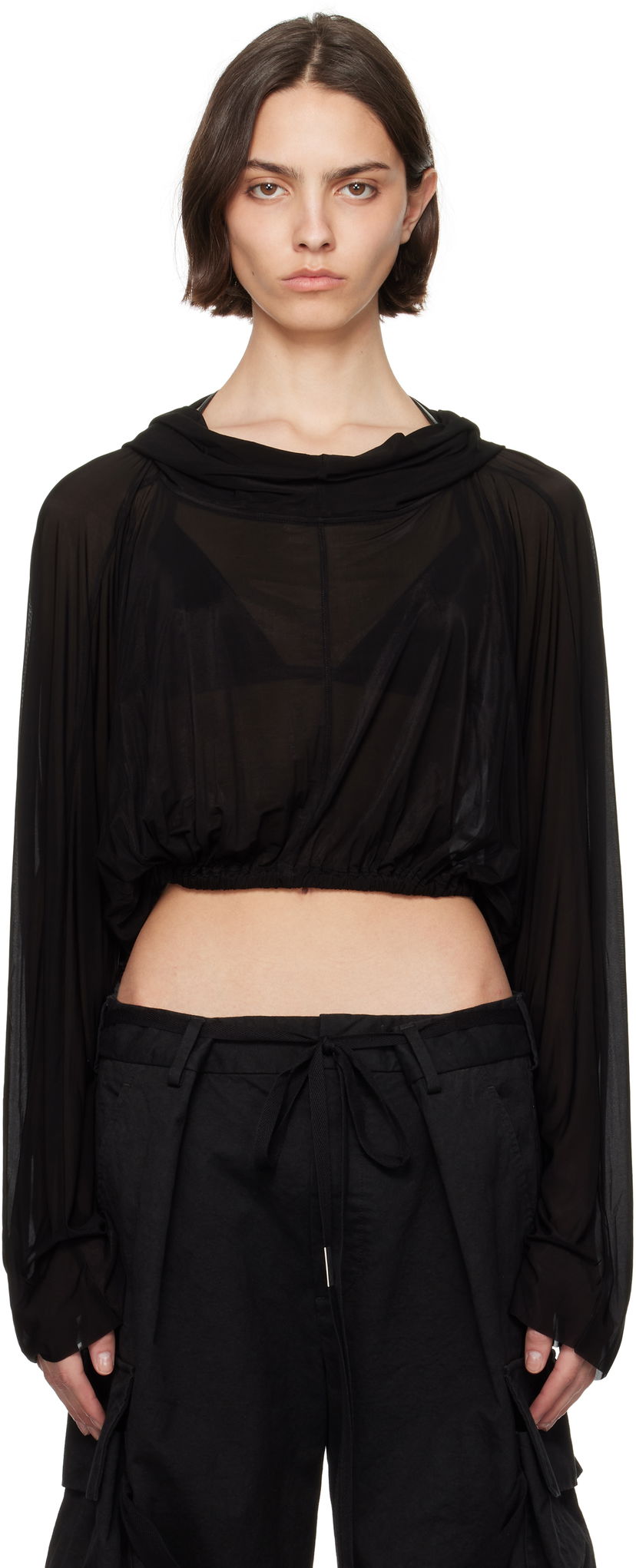 Pleteni pulover Rick Owens Rick Owens Cropped Hooded Tunic Top Črna | RO01E7278 BZ