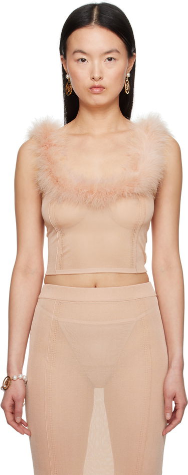 Majica brez rokavov Blumarine Blumarine Knitted Feather Trim Top Bež | P522M559A, 0