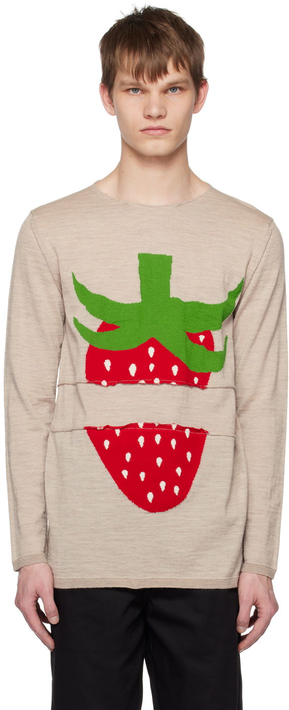 Pleteni pulover Comme des Garçons Comme des Garçons Shirt Brett Westfall Edition Strawberry Knit Sweater Bež | FK-N004-051