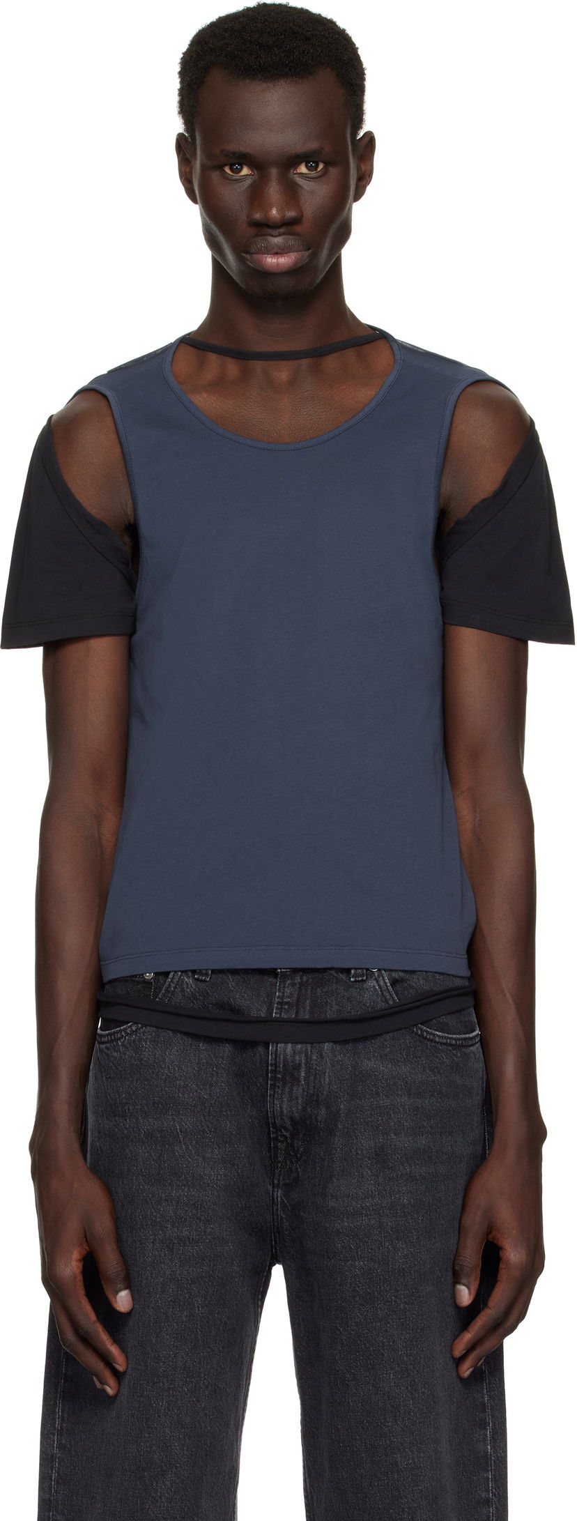 Majica brez rokavov Eckhaus Latta Eckhaus Latta Navy Hugging T-Shirt Modra | 1203-EL-PS25-B - BLACKBERRY