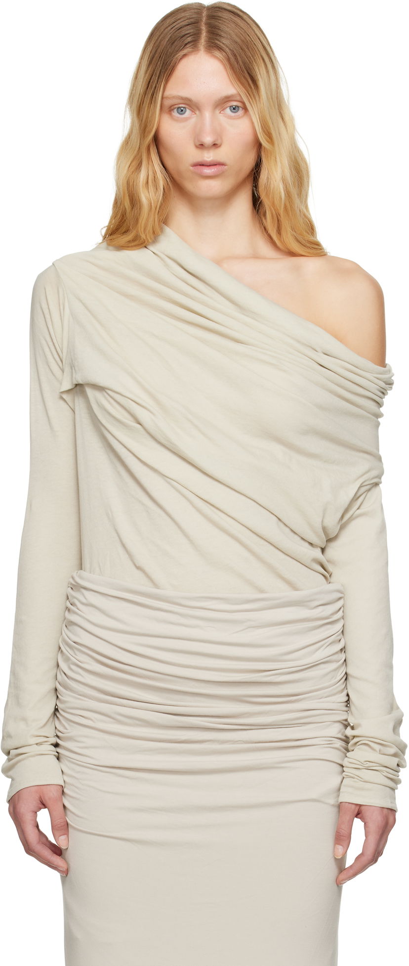 Obleke Entire Studios Entire Studios Draped One-Shoulder Top Bež | ESW-S25-8013-ST