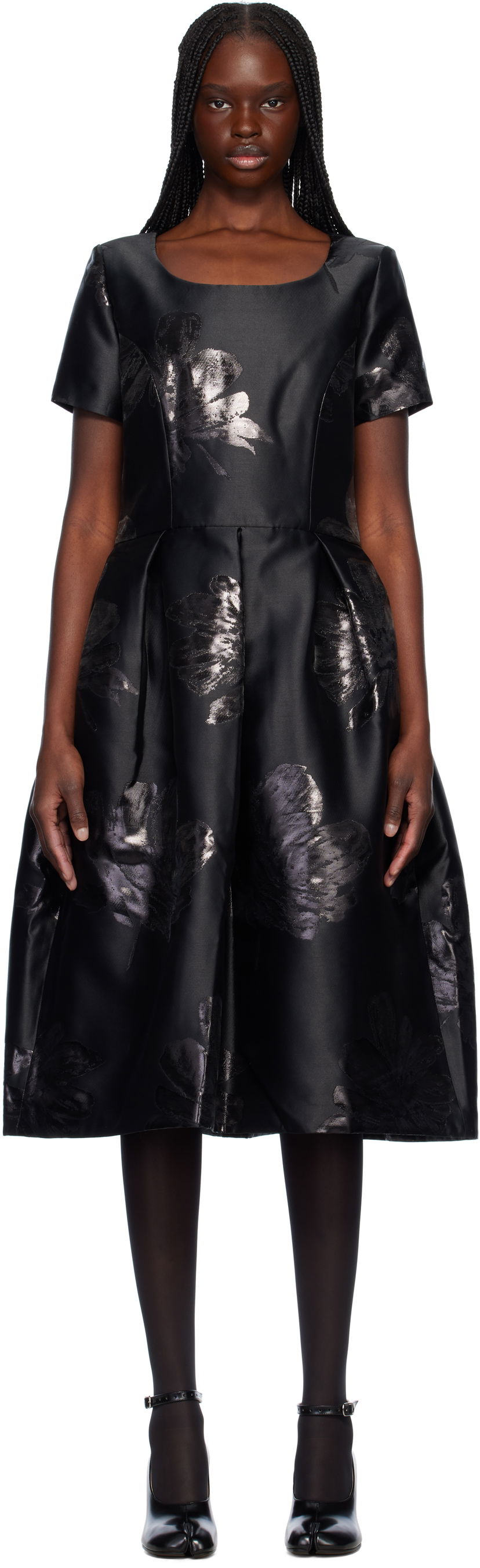 Obleke Comme des Garçons Comme des Garçons Floral Jacquard Midi Dress Črna | RO-O004-S25