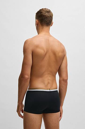 Boksarice BOSS Three-pack Cotton-Blend Trunks with Signature Stripe Črna | 50516542, 1