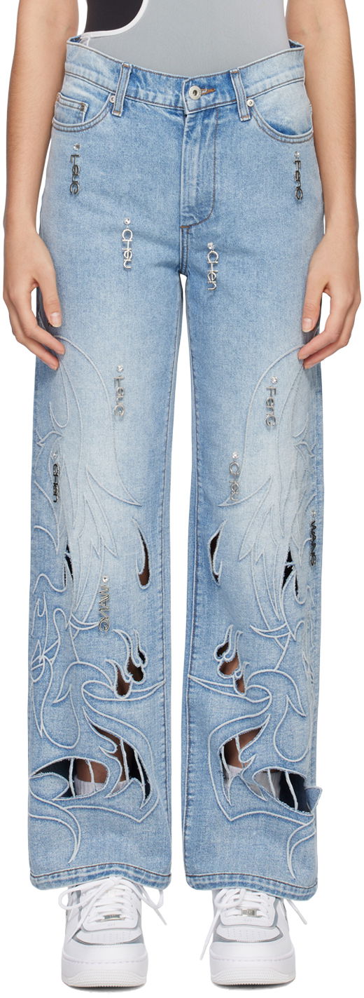 Kavbojke Feng Chen Wang Feng Chen Wang Phoenix Cutout Jeans Modra | FUS15TR13