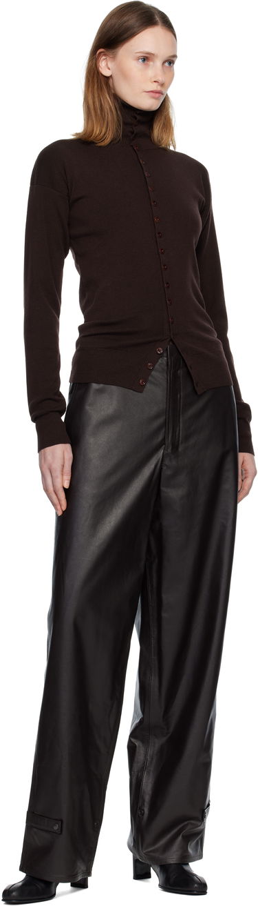 Pleteni pulover LEMAIRE Long-Sleeve High-Neck Buttoned Fitted Knit Cardigan Rjava | TO1431 LK1045, 3